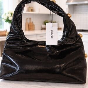 Jason Wu Black Patent Shoulder Bag with Gold Accents